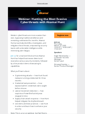 Akamai Technologies - Webinar: Hunting the Most Evasive Cyberthreats with Akamai Hunt