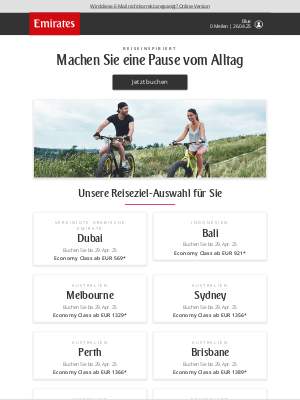 Emirates Holidays (Germany) - Brauchen Sie Reiseinspiration? Schauen Sie sich diese Sondertarife an