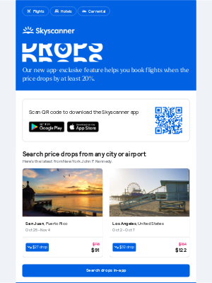 Skyscanner  - Your weekly price drops, from $91 ✈️ 📉
