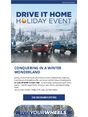 Chrysler (Canada) - Johnny, the Drive It Home Holiday Event wraps up soon