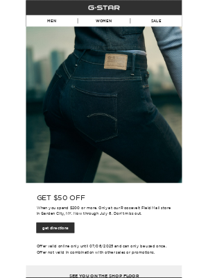 G-Star RAW - Garden City Store: Enjoy $50 Off