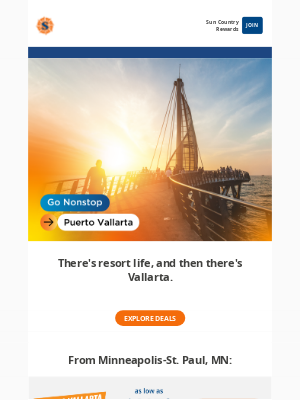 Sun Country Airlines - Nonstop to Puerto Vallarta from $207. No sunscreen required… yet.