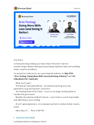 BrowserStack - Webinar | AI in Testing: Doing More With Less (and Doing It Better)