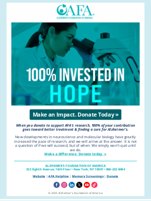 Alzheimer's Foundation of America - 100% Invested in Hope