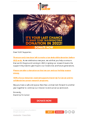 Stand Up to Cancer (SU2C) - [Last chance]: time is running out to give hope with your year-end donation!