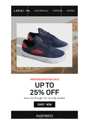 Lakai Footwear - Independence Day Sale — Up to 25% Off 🔥