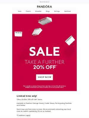 Pandora Jewelry (AU) - Take a further 20% off sale* starts now!