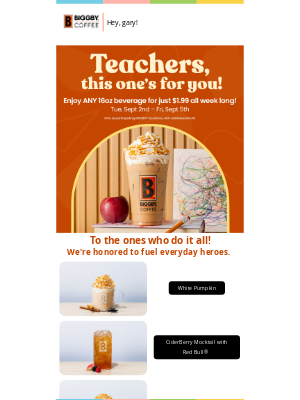 Biggby Coffee - We're Celebrating Teachers BIGG!🧡🧡