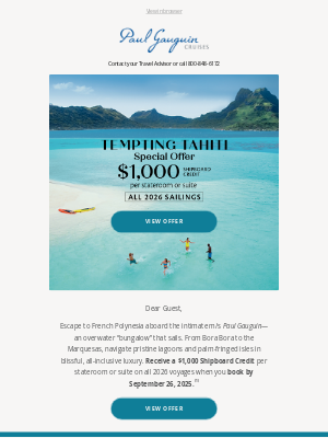 Paul Gauguin Cruises - How Will You Spend Your $1,000 Shipboard Credit?