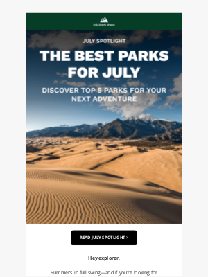 US Park Pass - Top 5 National Parks in July