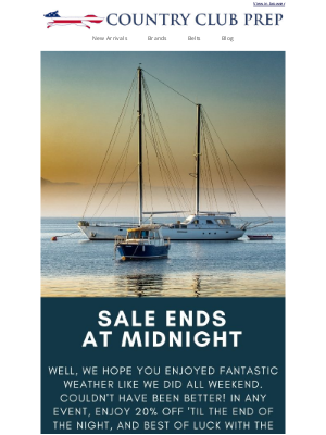 Country Club Prep - The Memorial Day Sale Ends Tonight.