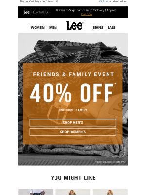 Lee Jeans - 40% off for our friends & family