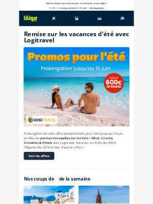 liligo (France) - Prolongation des promos exceptionnelles Logitravel jusqu'au 16 juin ! ✈️🏨