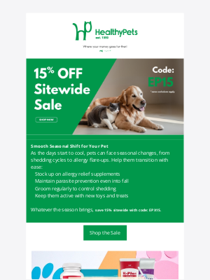HealthyPets - Your Pet’s Health, for Less – 15% Off Sitewide