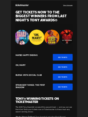 Ticketmaster - Don't Miss the 2025 Tony Award® Winners