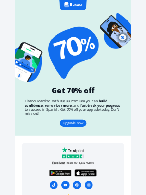 busuu - Upgrade now and save 70%  📈