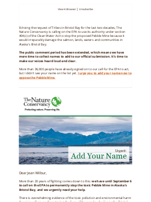 The Nature Conservancy - [NEW DEADLINE] Stop the dangerous Pebble Mine