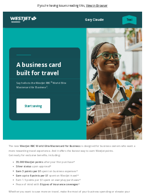 WestJet - Introducing the WestJet RBC® World Elite Mastercard for Business‡