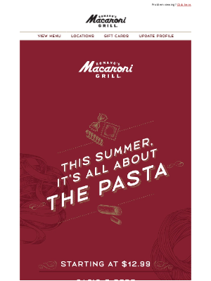 Romano's Macaroni Grill - 🍝 Twirl Into Summer with Pasta Starting at $12.99!