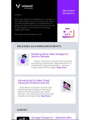 Vonage - 🚀 Vonage Dev Newsletter, March 2025: Share your feedback + enjoy new releases and tutorials