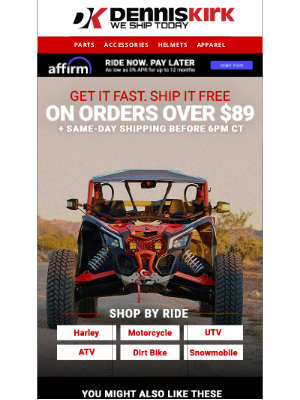 Dennis Kirk - UTV Riders! Get Free Shipping on Orders $89+ AND out the door the same day at Dennis Kirk today! - Shop now!
