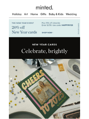 Minted - Cheers! 20% off New Year cards 🥂