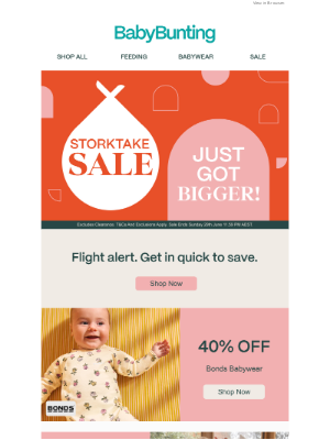Baby Bunting (Australia) - Don't miss these Storktake steals in our biggest sale.
