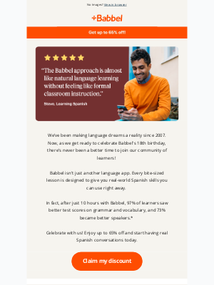 Babbel - Learning Spanish + 65% off = ⭐️⭐️⭐️⭐️⭐️