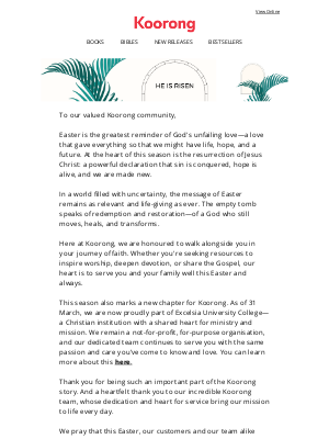 Koorong Books (Australia) - An Easter Message from Koorong CEO, Matt Perry