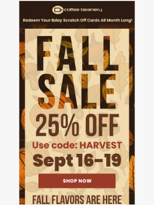 Coffee Beanery - 25% Off Fall Sale 🍁☕🍂