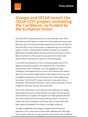 Orange - Orange and SETAR launch the CELIA-CETC project connecting the Caribbean, co-funded by the European Union