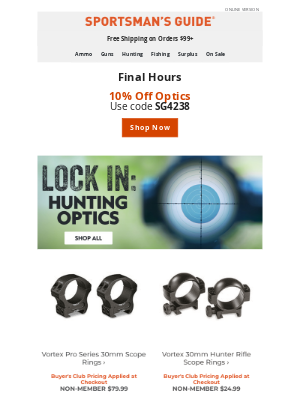 Sportsman's Guide - LAST CHANCE - 10% Off Optics