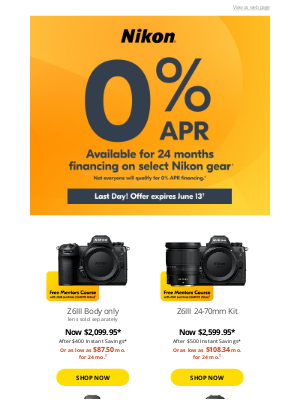NikonUSA - 0% APR Offer Ends Today!