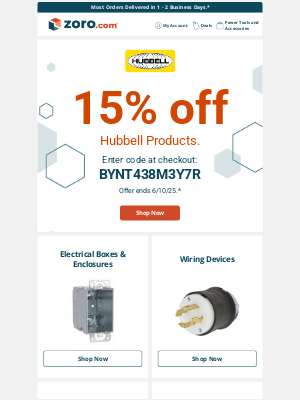 Zoro - 🚨Last Day! Get 15% off Hubbell Products!