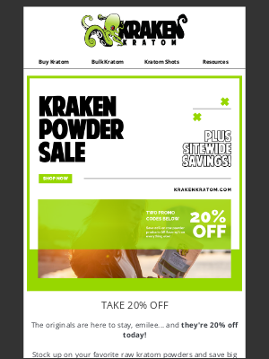 Kraken Kratom - 💥 Don't Miss Out: Enjoy 20% Off Powders!