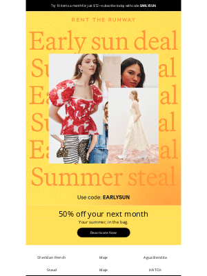 Rent the Runway - Surprise! 50% off your next month