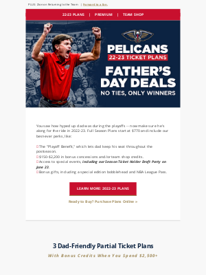 New Orleans Pelicans - Ticket Plans for Dad With Free Bonus