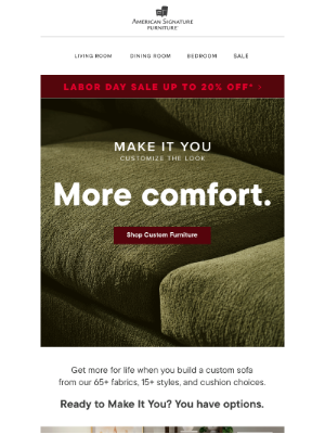 Up to 20% off now: You CAN afford a custom sofa!