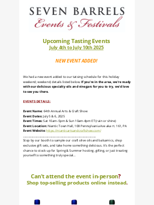Seven Barrels - NEW EVENT ADDED: This Week’s Tasting Events Inside 🫒🍾