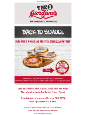 Giordano's Pizza - Back to School Special!