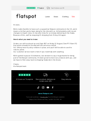 Flatspot - Shipping update for our US customers