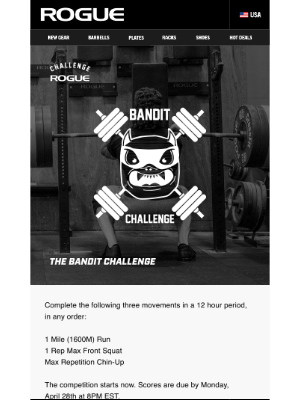 Rogue Fitness - The Bandit Challenge Starts Now - Register & Submit Your Score