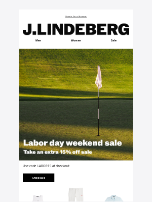 J.Lindeberg - Extra 15% off sale | this weekend only