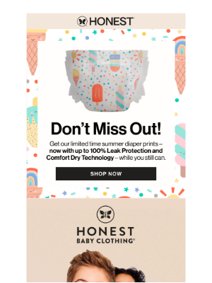 The Honest Company - Summer diapers, now with up to 100% leak protection 😎