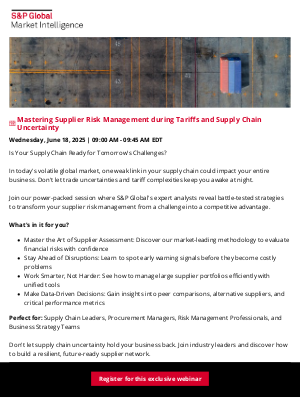 S&P Global - [NEXT WEEK] Navigate Global Trade Disruptions: Expert Strategies for Supplier Risk Management