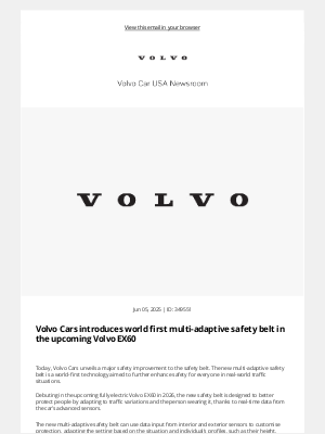 Volvo Cars - [Volvo Cars Media Site] Volvo Cars introduces world first multi-adaptive safety belt in the upcoming Volvo EX60