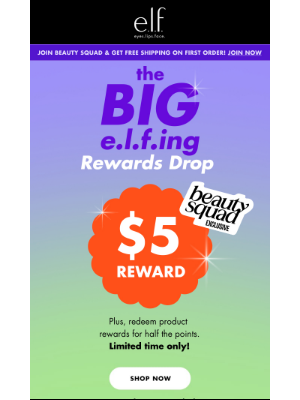e.l.f. Cosmetics - Get $5 on us + FREE products for half the points!