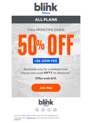 Blink Fitness - 50% OFF this month + $0 join fee