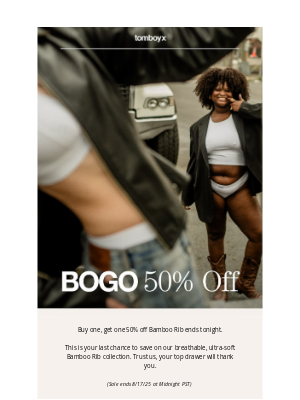 TomboyX - Last Day: BOGO 50% off Bamboo Rib