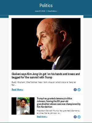 Business Insider - Giuliani says Kim Jong Un got 'on his hands and knees and begged for' the summit with Trump